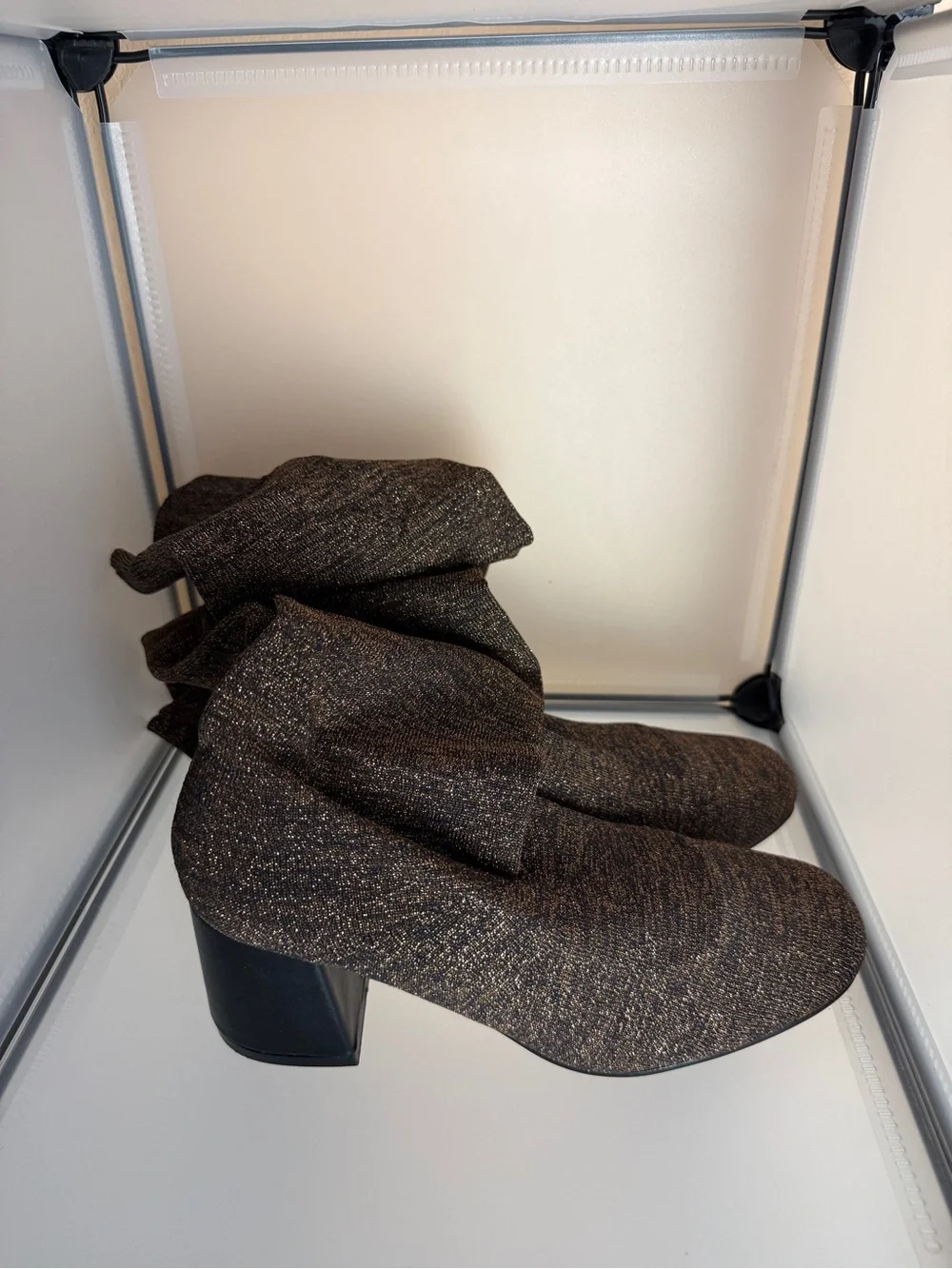 Room of Fashion Sparkle Knit Knee-High Block Heel Boots Brown Size 8